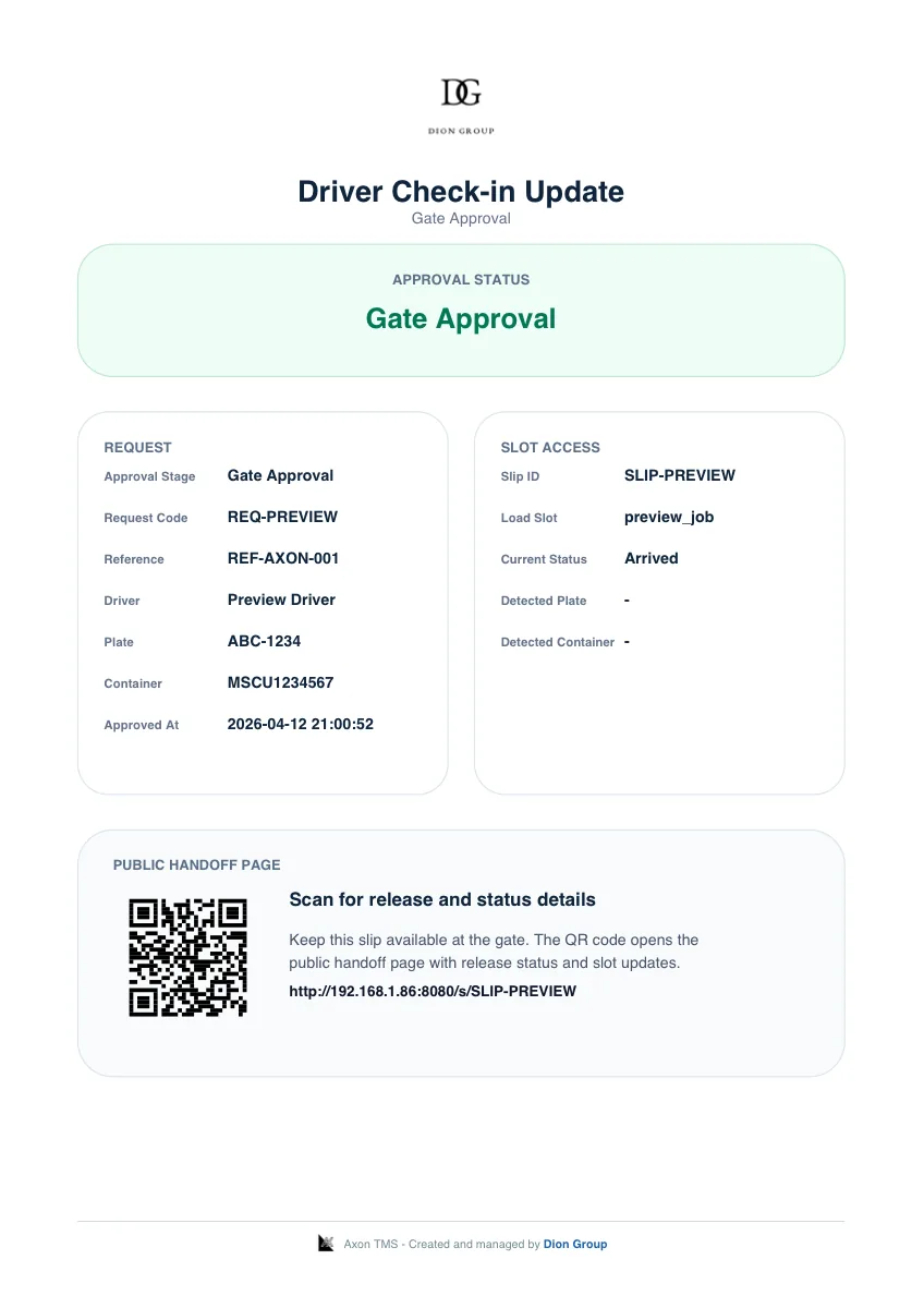 Axon TMS check-in approval document